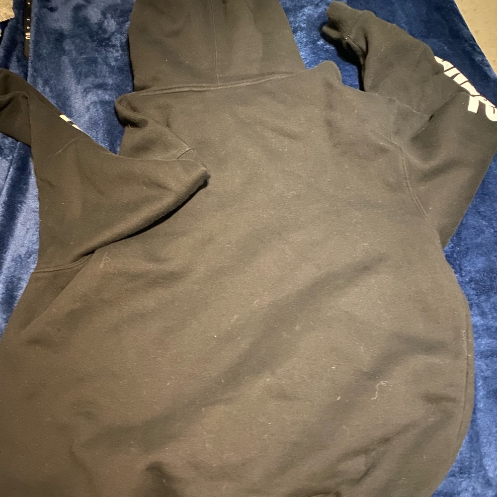 Black Hoodie with White Sleeve Text